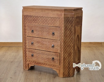 LARGE STORAGE CHEST, Handcrafted Wooden Chest, Artisanal Trunk With Drawers, Decorativre Berber Design To Rich Your Home Decor.