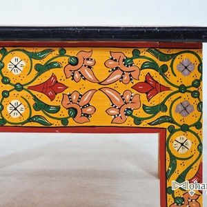 Hand Painted Moroccan Wood Table, Handmade Redwood Golden Floor Table, Boho Luxury Living Room Decor, Mohandicrafts image 11