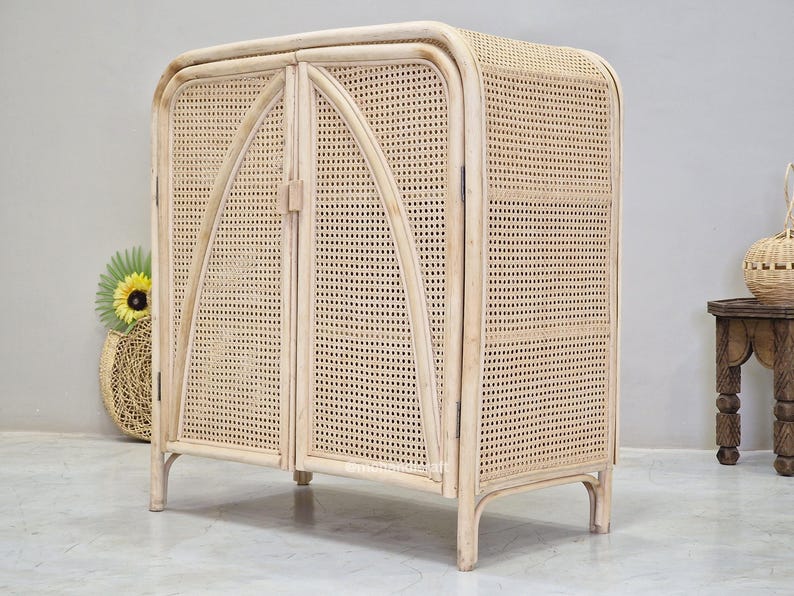 Custom Handmade Moroccan Rattan Cabinet With Rustic Arched Doors ...