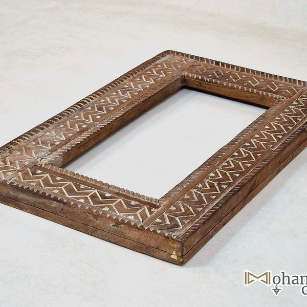 HANDCRAFTED WOOD DECOR - Moroccan Brown Mirror Frame - Carved Wooden Furniture - Decorative Vintage Mirror Frame, Rustic Charm