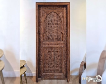 Contemporary Moroccan Door, HANDMADE Wooden CARVED Door, Unique Home Decor Brown Door, Hand Engraved Wood Door, Decorative Artwork Piece