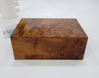 BEAUTIFUL Large Solid Thuya Burl JEWELRY BOX wood gift, 12x8 Lockable Wooden Chest Box, Cute Handmade Piece of Art, Add Charm to Your Room