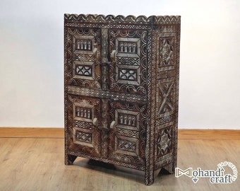 TIMELESS CARVED CLOSET, Moroccan Wooden Storage Chest, Unique Brown Berber Closet, Rustic Moroccan Furniture, Large Wood Chest.