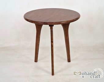 WOODEN Round COFFEE TABLE, Moroccan Carved Wood Table, Custom Brown Side Table, Add Charm to Your Room with this Moroccan End Table