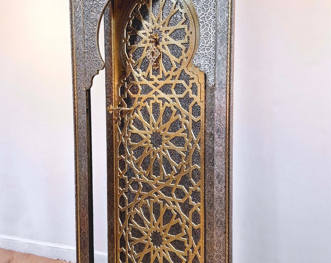 Featured listing image: Made to Order Moroccan Wood & Metal Riad Door with Hand ENGRAVED Details, Luxurious BRASS Entryways for Exquisite Interiors, Moroccan Style