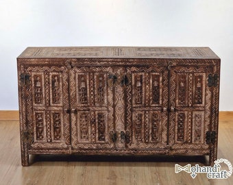 CARVED STORAGE CHEST, Large Moroccan Wooden Trunk, Handcrafted Brown Furniture, One of a Kind Berber Home Decor, Rustic Charm