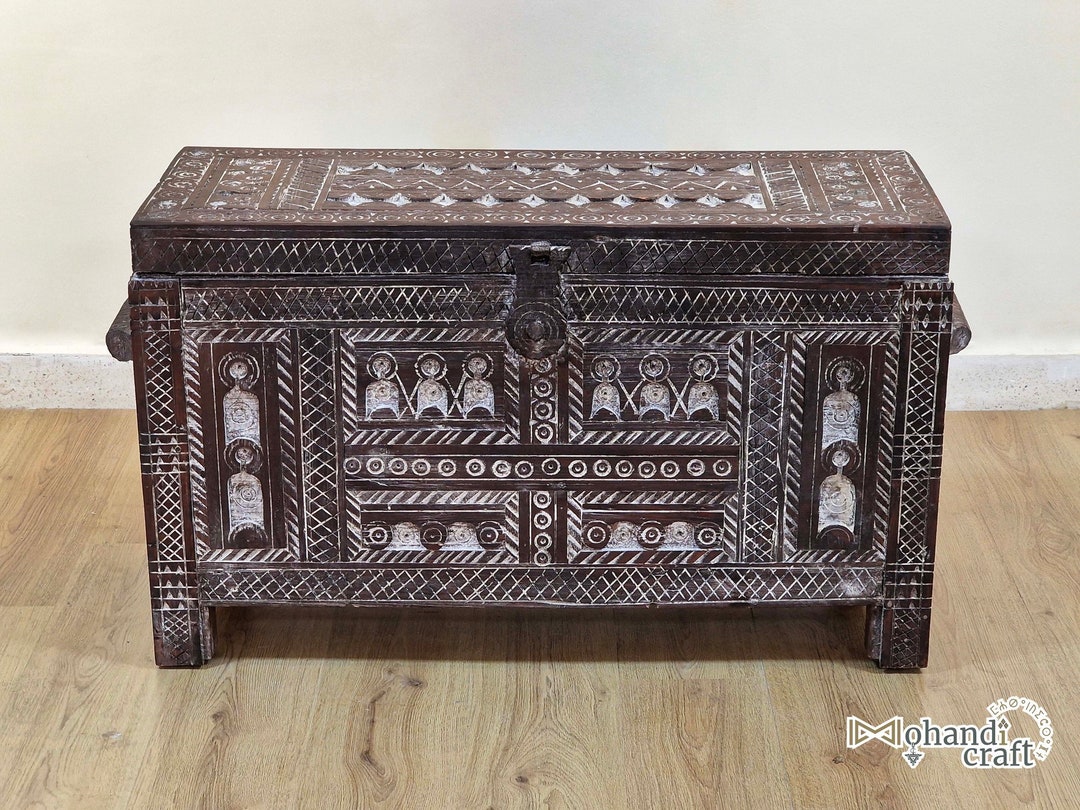 One of a Kind Moroccan Piece, CARVED Moroccan Wooden Chest, Unique