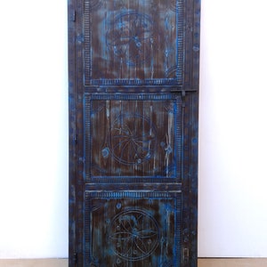 Breathtaking Moroccan Door, Old Artwork Berber CARVED Door, HANDMADE Amazigh Symbols Door, Hand Engraved Door, Blue Vintage BARN Door zdjęcie 2