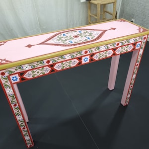 HANDMADE WOOD TABLE For Your Home, Amazing Design Wood Table, Console Custom Pink Color Office Table, Flower Unique Hand Painted Desk Table