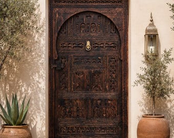 CUSTOM Moroccan WOOD Door, Artwork Moroccan Carved Door, HANDMADE Dark Brown Door, Hand Engraved Decorative Door, Fabulous Berber Design