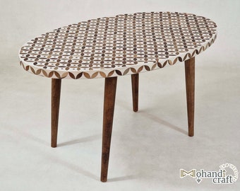 MODERN Moroccan SIDE TABLE, Handmade Round-Wood Accent Table, Chic Brown Wood Table, Add Charm to Your Room with this Moroccan Coffee Table