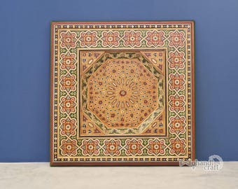 Handbemaltes Deckenpaneel aus Holz, reich verziertes Deckenpaneel Design, Amazigh Deckenpaneel Kunst, hängende flippige Deckenpaneele, benutzerdefinierte orangefarbenes Dach.