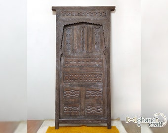 HANDMADE Artisanal Moroccan Door, Vintage Artwork Moroccan Door, CARVED Amazigh Symbols Door, Hand Engraved Door, Dark Antique BARN Door