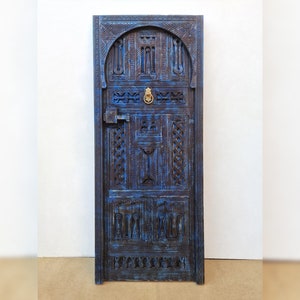 Breathtaking Moroccan Door, Old Artwork Berber CARVED Door, HANDMADE Amazigh Symbols Door, Hand Engraved Door, Blue Vintage BARN Door