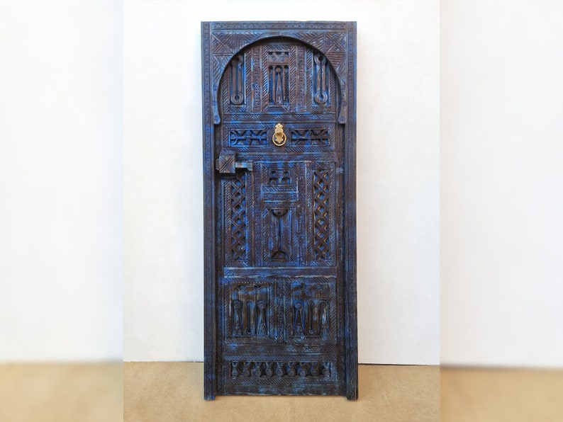 Breathtaking Moroccan Door, Old Artwork Berber CARVED Door, HANDMADE Amazigh Symbols Door, Hand Engraved Door, Blue Vintage BARN Door zdjęcie 1