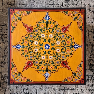 Hand Painted Moroccan Wood Table, Handmade Redwood Golden Floor Table, Boho Luxury Living Room Decor, Mohandicrafts image 5