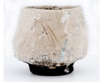 Tea bowl, hand-carved raku bowl (kurinuki technique), ceramic, white color, Chawan 2.