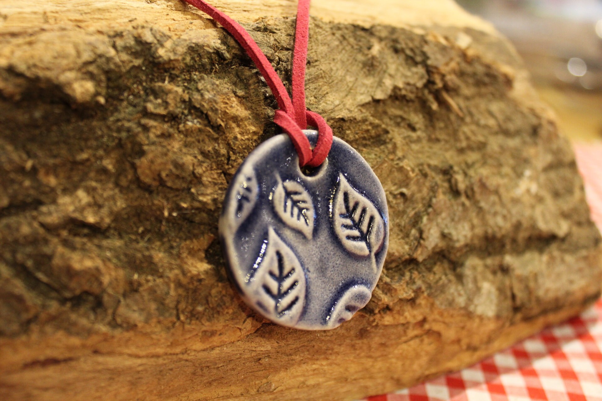 Handmade Ceramic Pendant Necklace With Leaf Texture Nature Etsy