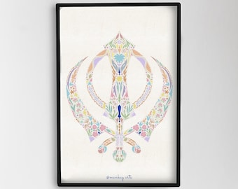 Floral Khanda Poster, Punjabi spirituelles Dekor, bunte Sikh Kunstdruck (digitaler Download)