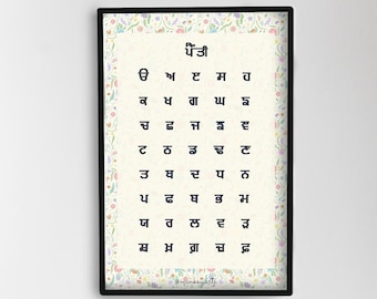 Floral Punjabi Alphabet Tabelle | "Bild ""Gurmukhi"" für Kinderzimmer (Instant Download)"