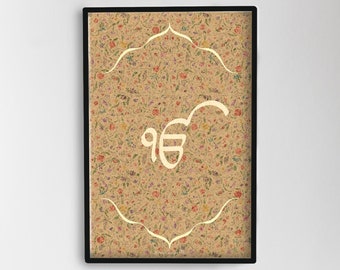 Ik Onkar Wandkunst, Vintage Blumen Sikh spirituelles Poster (Digitaler Download)