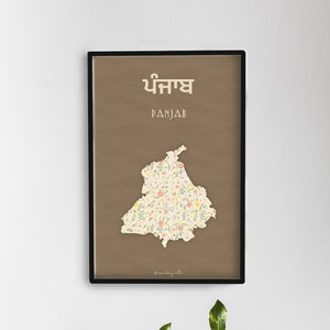 Karte von Panjab | Blumenkarte | Neue Panjab Karte | Punjabi Wandkunst | Sofortiger Download