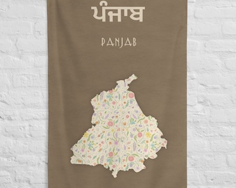 Floral Punjab Map Banner, Punjab Kulturelle Wandkunst, Polyester Dekor