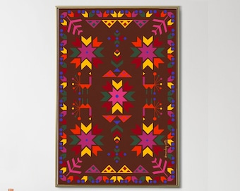 Vintage rote Phulkari Wandkunst | Punjabi Stickerei (Digitaler Download)