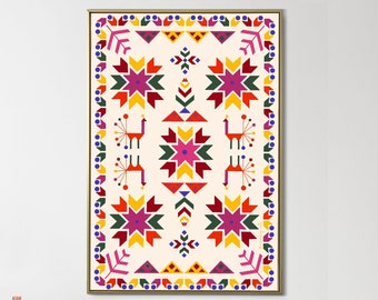 Vintage Creme Phulkari Wandkunst | Punjabi Design (Digitaler Download)