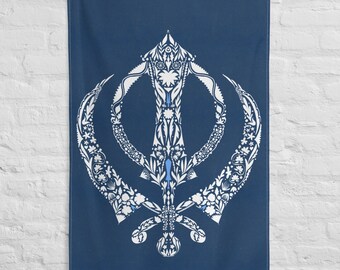 Khanda Flagge | Blumen Khanda | Blau