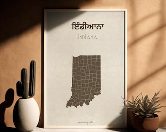Indiana Karte Kunst | Minimalistisches Wandbild (Instant Download)