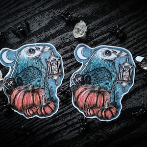 Raven Skull Pumpkin Spooky Halloween Stickers