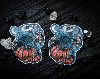Raven Skull Pumpkin Spooky Halloween Stickers