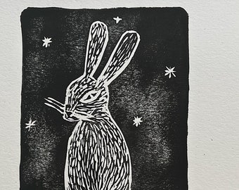 Linocut Rabbit Print