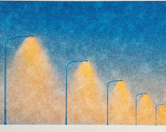 Risograph Print: Light Poles Arrayed 2 Sodium Edition