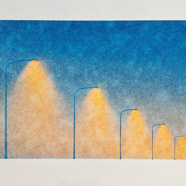 Risograph Print: Light Poles Arrayed 2 Sodium Edition