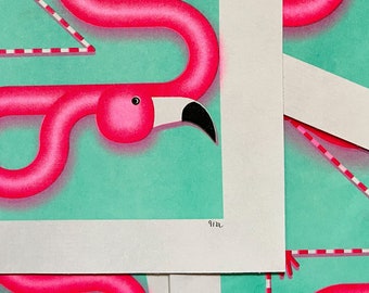 Risograph Print: Tropical Pink Flamingo