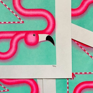 Risograph Print: Tropical Pink Flamingo