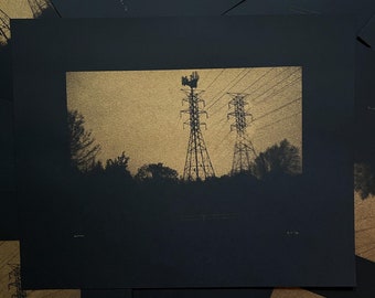 Risograph Photograph Print Series: Power Lines in Gold Ink