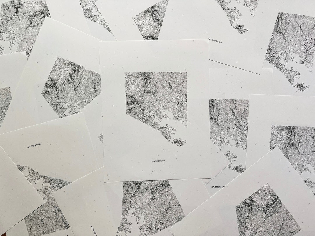 Topographic Map of Baltimore With White Background Etsy