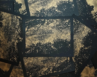 Risograph Photograph Print Series: Tree Branches and Reflections in Gold Ink