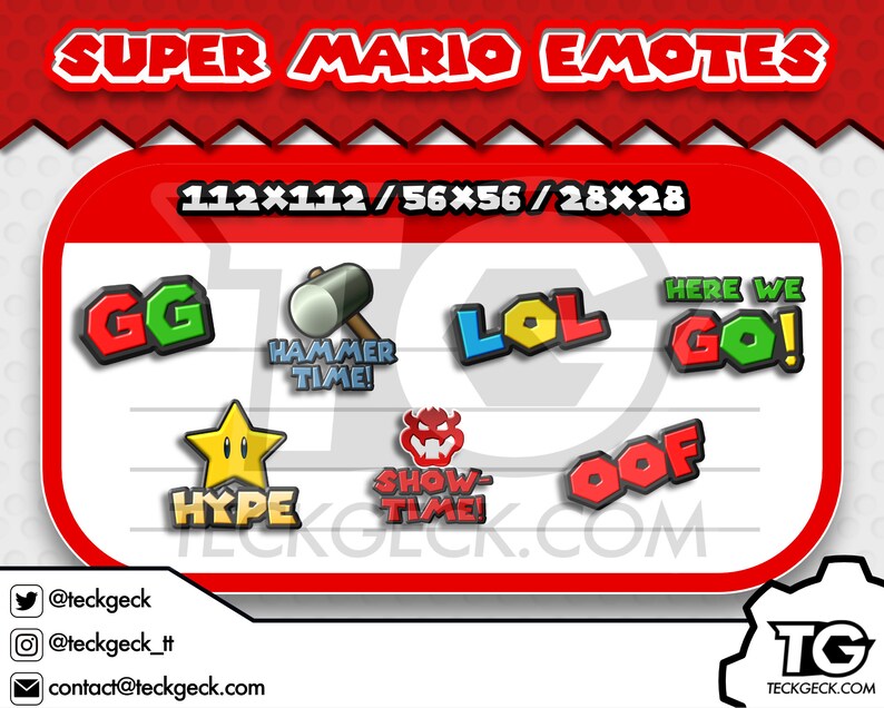 Mario Twitch Emotes x14 Lets-A Go, Mama Mia, Lol, Too Bad, Hype, LUL, Hello, Lucky, Here We Go, Oof, EZ, Hammer Time, Showtime, Gg image 5