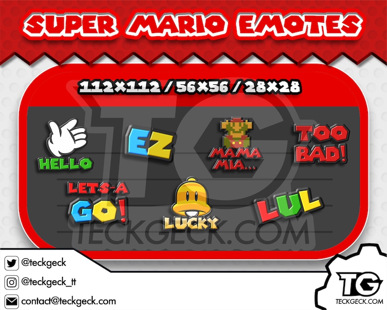 Mario Twitch Emotes x14 Lets-A Go, Mama Mia, Lol, Too Bad, Hype, LUL, Hello, Lucky, Here We Go, Oof, EZ, Hammer Time, Showtime, Gg image 4