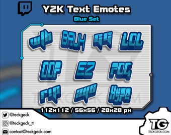 Pacchetto di emoticon di testo Y2K blu per Twitch, Discord, YouTube (download digitale)