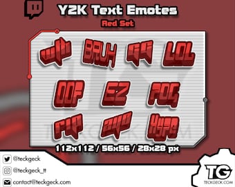 Pacchetto di emoticon di testo Y2K rosso / Twitch, Discord, YouTube (download digitale)