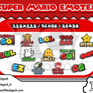 Mario Twitch Emotes x14 Lets-A Go, Mama Mia, Lol, Too Bad, Hype, LUL, Hello, Lucky, Here We Go, Oof, EZ, Hammer Time, Showtime, Gg image 1