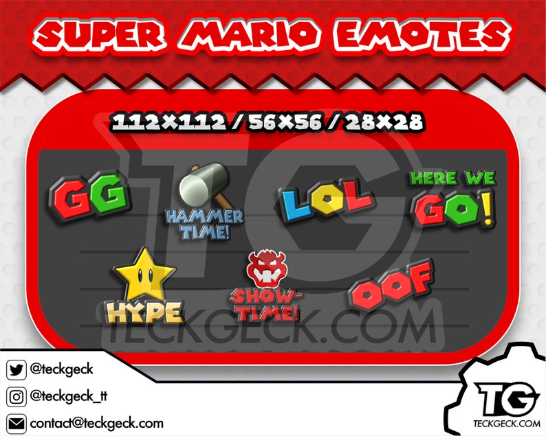 Mario Twitch Emotes x14 Lets-A Go, Mama Mia, Lol, Too Bad, Hype, LUL, Hello, Lucky, Here We Go, Oof, EZ, Hammer Time, Showtime, Gg image 6