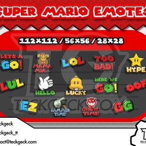 Mario Twitch Emotes x14 Lets-A Go, Mama Mia, Lol, Too Bad, Hype, LUL, Hello, Lucky, Here We Go, Oof, EZ, Hammer Time, Showtime, Gg image 2