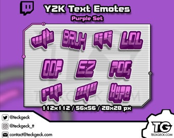 Pacchetto di emoticon di testo Y2K viola / Twitch, Discord, YouTube (download digitale)