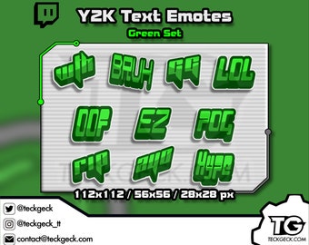 Pacchetto di emoticon di testo Y2K verde / Twitch, Discord, YouTube (download digitale)